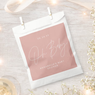 Baby shower script modern rose pink guest favour bags