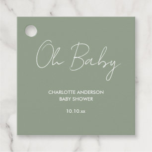Baby shower script modern sage green elegant favour tags