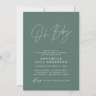 Baby shower script modern sage green elegant invitation