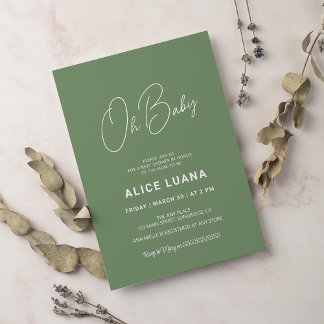 Baby shower script modern sage green elegant invitation