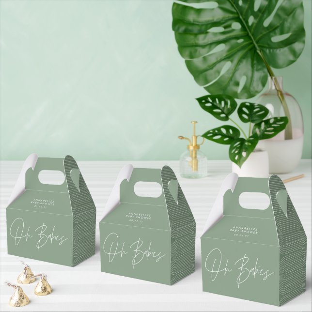 Baby shower script modern sage green geometric favour box (Multiple)