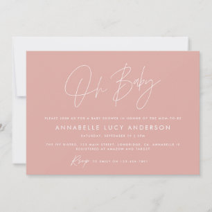 Baby shower script modern simple rose pink boho invitation