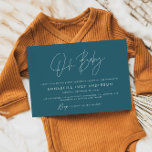 Baby shower script modern teal blue boho invitation<br><div class="desc">Baby shower script modern teal blue mustard boho elegant party invitation design. Ideal gender neutral design. Perfect coordinating spring,  summer autumn,  fall winter baby shower design.</div>