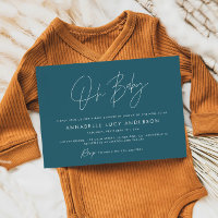 Baby shower script modern teal blue boho