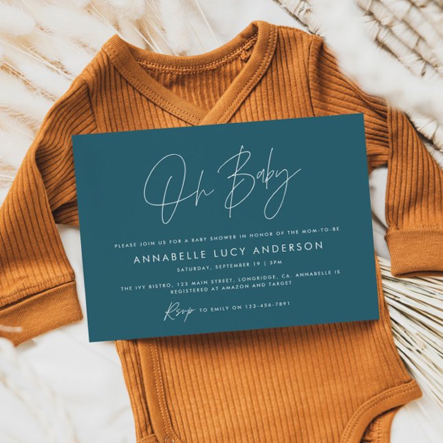 Baby shower script modern teal blue boho invitation (Creator Uploaded)