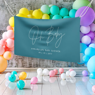 Baby shower script modern teal blue elegant banner