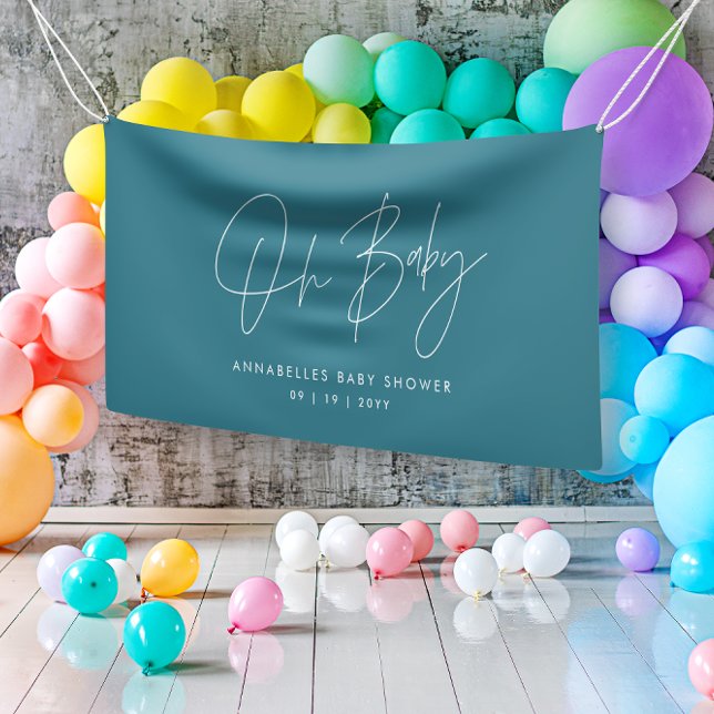 Baby shower script modern teal blue elegant banner (Creator Uploaded)