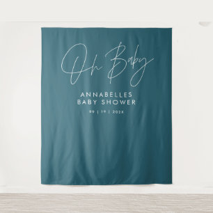 Baby shower script modern teal blue elegant tapestry
