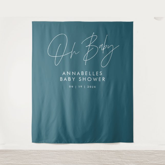 Baby shower script modern teal blue elegant tapestry (Front)
