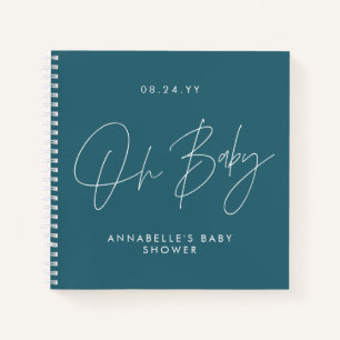 Baby shower script modern teal blue guest notebook