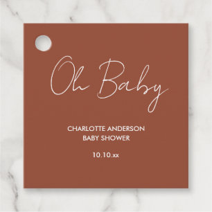 Baby shower script modern terracotta brown elegant favour tags