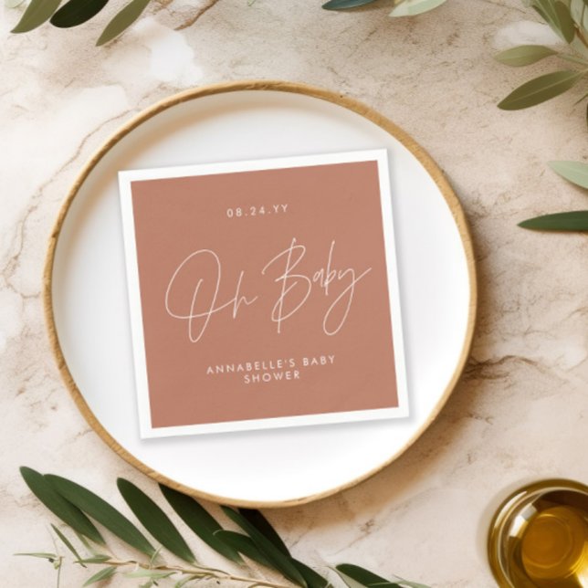 Baby shower script modern terracotta chic elegant napkin (Creator Uploaded)