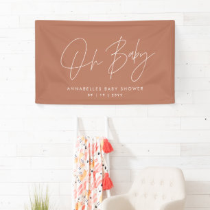 Baby shower script modern terracotta elegant banner
