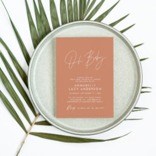 Baby shower script modern terracotta elegant invitation