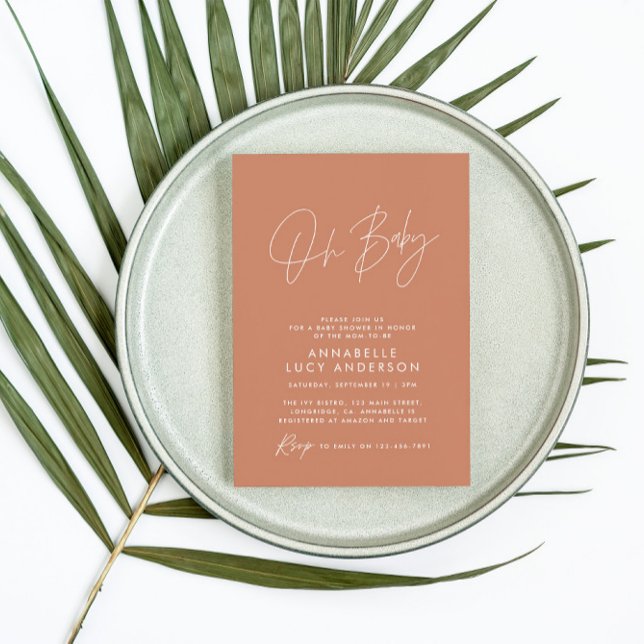 Baby shower script modern terracotta elegant invitation (Creator Uploaded)