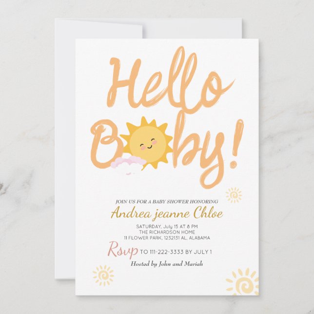  Baby Shower script Sunshine Simple Modern elegant Invitation (Front)