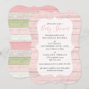 Baby Shower Shabby Pink & Sage Green Rustic Wood I Invitation