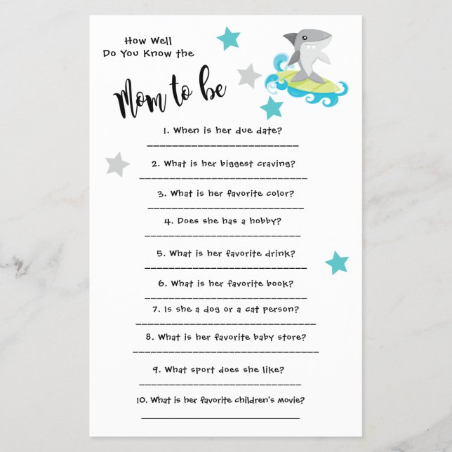 Baby Shower Shark How well you know the card (Front)