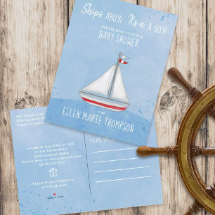 Baby Shower Ship Ahoy It's a Boy Gift Registry  Invitation Postcard