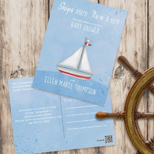Baby Shower Ship Ahoy It's a Boy Simple Nautical Postcard