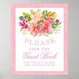 Baby Shower Sign Guest Book Flowers Bouquet Pink