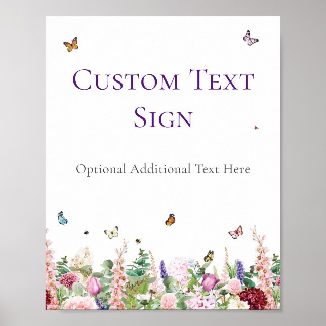 Baby Shower Sign | Pink Purple Floral Butterflies (Front)