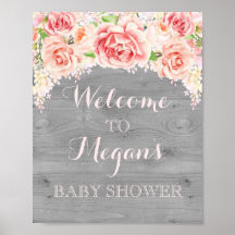 Baby Shower Sign Pink Watercolor Flowers Wood