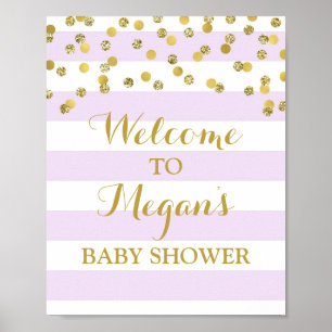Baby Shower Sign Purple Stripes Gold Confetti