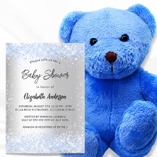 Baby shower silver blue boy confetti sprinkle invitation postcard