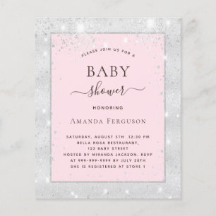 Baby shower silver blush pink girl invitation
