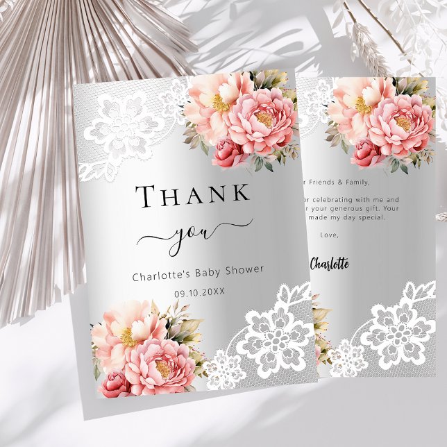 Baby Shower silver floral lace thank you card (Creator Uploaded)