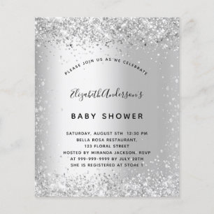 Baby shower silver glitter budget invitation flyer