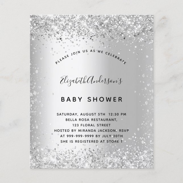 Baby shower silver glitter invitation (Front)