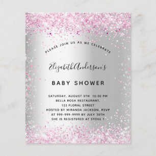Baby shower silver pink girl budget invitation flyer