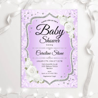 Baby Shower - Silver White Purple Invitation