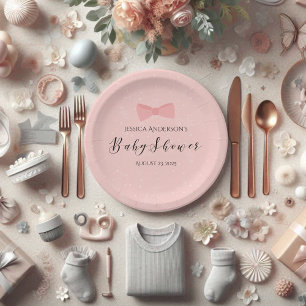 Baby Shower Simply Cute Pink Bow Paper Plate