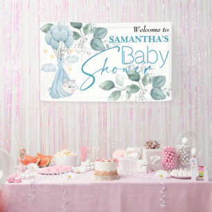 Baby Shower. Sleeping Baby Bear Blue. Banner
