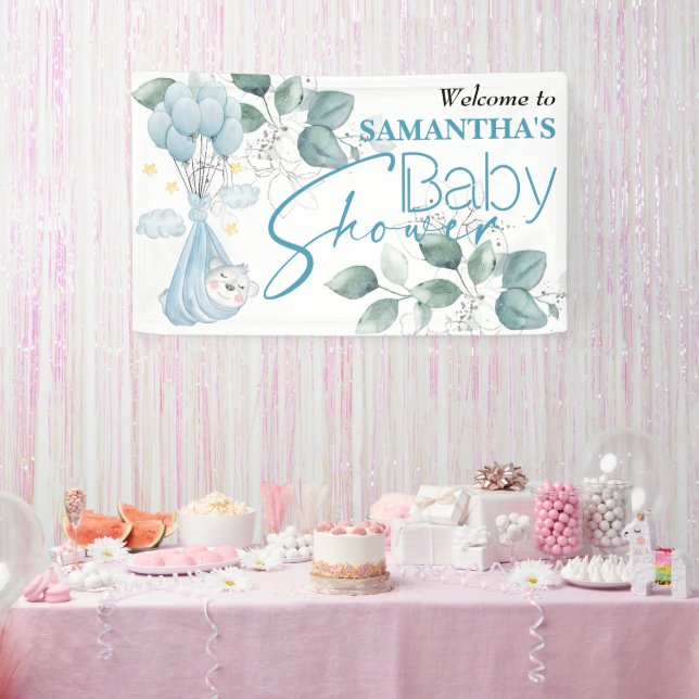 Baby Shower. Sleeping Baby Bear Blue.  Banner (Party)