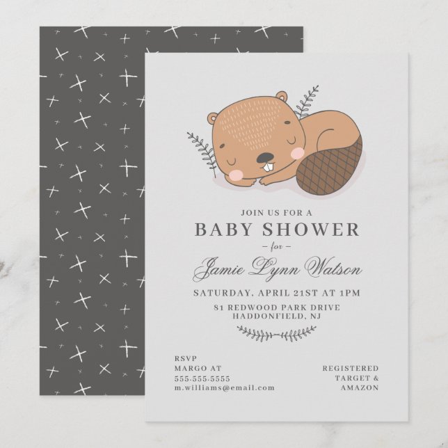 BABY SHOWER | Sleepy Beaver Invitation (Front/Back)