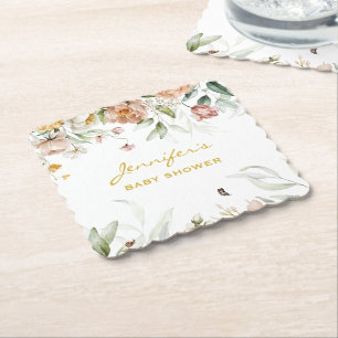 Baby Shower Soft Blush Pink Floral Drop Paper Coaster