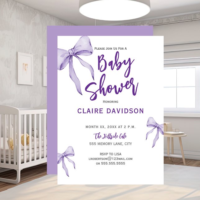 Baby Shower Soft Purple Bows Invitation (Baby Shower Soft Purple Bows Invitation)