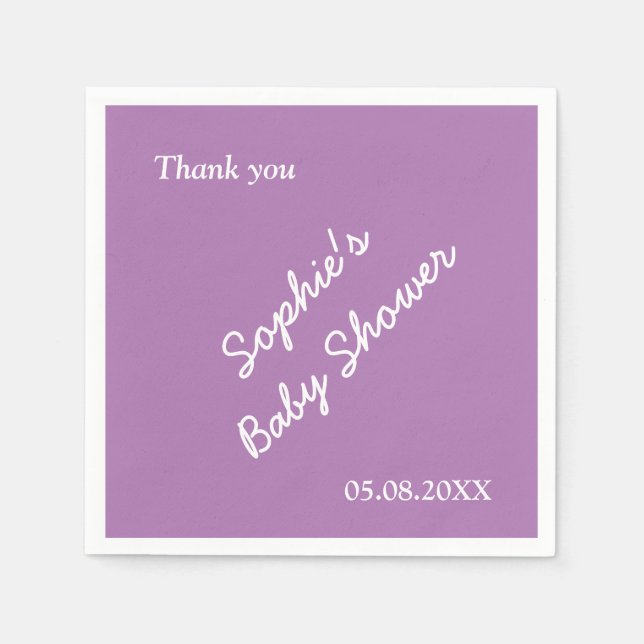 Baby Shower Soft Purple Minimalist Paper Napkins (Front)