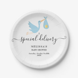 Baby Shower Special Delivery Stork Star Sprinkle Paper Plate