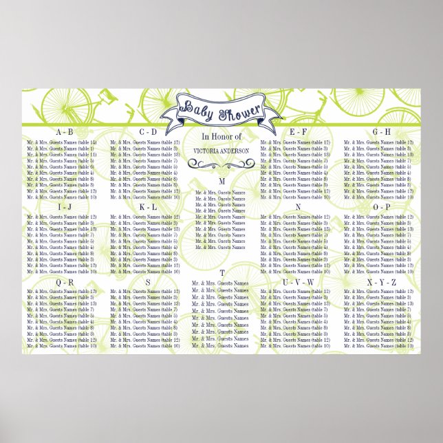 Baby Shower Special Event Guest Seating Chart (Front)