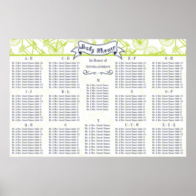 Baby Shower Special Event Guest Seating Chart (Front)