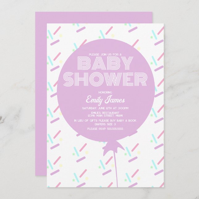Baby Shower Springle and Balloon Pastel Theme Invitation (Front/Back)