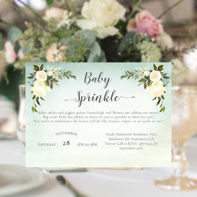 Baby Shower Sprinkle Green White Roses Floral (Creator Uploaded)