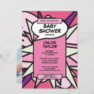 Baby Shower Sprinkle Modern Baby Girl Pink Photo Invitation