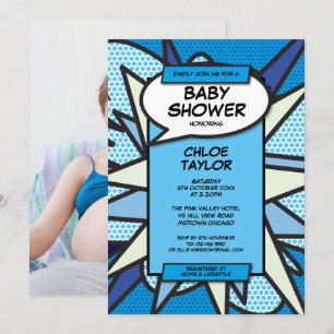 Baby Shower Sprinkle Modern Blue Baby Boy Photo Invitation