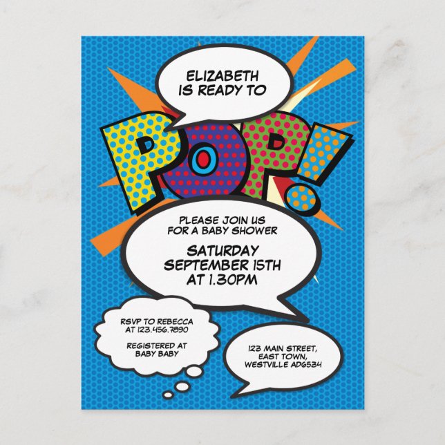 Baby Shower Sprinkle Photo Modern Fun Comic Blue Invitation Postcard (Front)